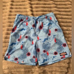 Vineyard Vines Youth XL Swim Trunks Nautical Sailboat Print Blue